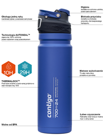 Contigo Free Flow Mouthpiece Thermos 700ml - Bleu - Avec votre gravure