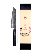 Aka Tori Engraved Damascus Steel 7" Santoku Knife - Tokyo Black
