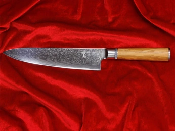 Aka Tori Engraved Damascus Steel 8" Chef's Knife - Kyoto Olive