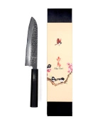 Aka Tori Engraved Damascus Steel 7" Santoku Knife - Tokyo Black