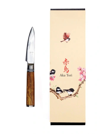 Aka Tori Damaszener-Spickmesser 3,5" mit Gravur - Kyoto Olive