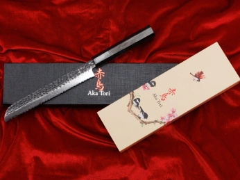 Aka Tori Engraved Damascus Steel 8" Bread Knife - Tokyo Black