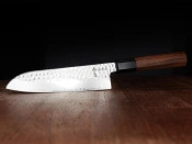 Aka Tori Engraved Damascus Steel 7" Santoku Knife - Tokyo Hammer