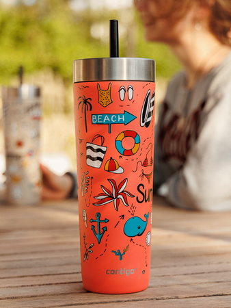 Thermal mug with straw Contigo Luxe Tumbler 720 ml - Summer - Coral