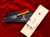 Santoku-Messer mit Aka-Tori-Gravur aus Damaszenerstahl, 5 Zoll – Kyoto Olive