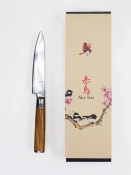 Aka Tori Engraved Damascus Steel 5" Utility Knife - Kyoto Olive