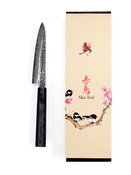Aka Tori Engraved Damascus Steel 5" Utility Knife - Tokyo Black