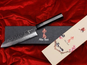 Aka Tori Damaszener-Santokumesser 7" mit Gravur - Tokyo Black