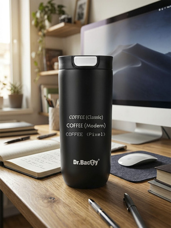 Taza térmica con grabado Dr.Bacty Atlas, 540 ml - negra