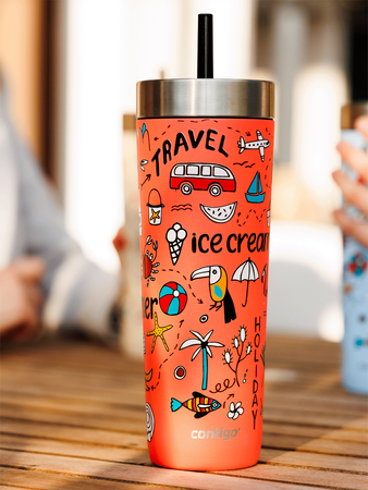 Thermal mug with straw Contigo Luxe Tumbler 720 ml - Summer - Coral