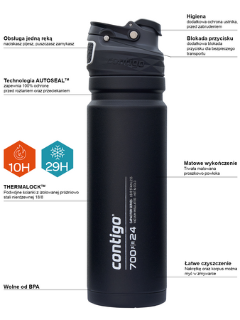 Contigo Free Flow Boquilla Termo 700ml - Negro - Con su grabado